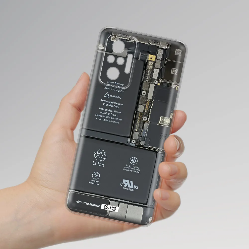 A Close-Up Of A Cell Phone Battery Xiaomi Note 10 Pro Clear Tpu Case