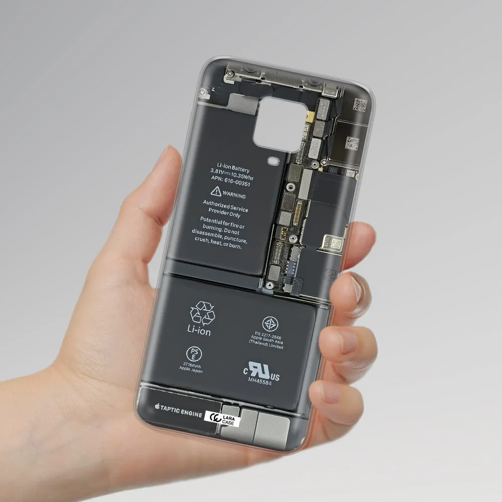 A Close-Up Of A Cell Phone Battery Xiaomi Note 9 Pro Clear Tpu Case