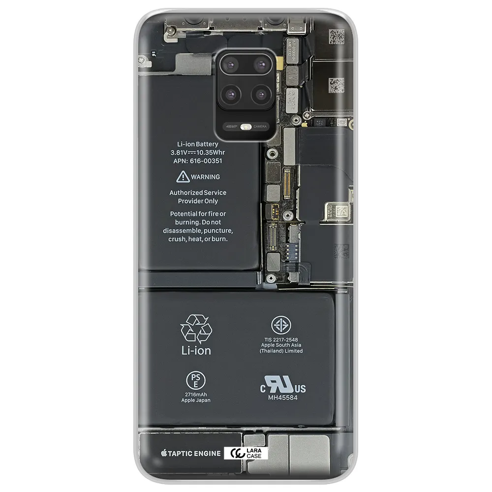 A Close-Up Of A Cell Phone Battery Xiaomi Note 9S Clear Tpu Case