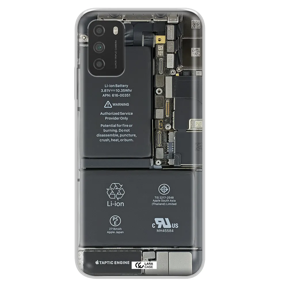 A Close-Up Of A Cell Phone Battery Xiaomi Poco M3 Clear Tpu Case