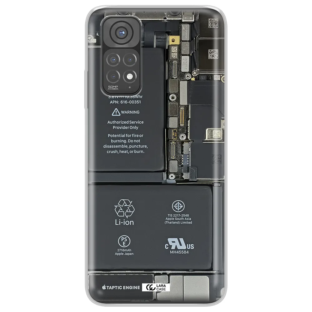 A Close-Up Of A Cell Phone Battery Xiaomi Redmi Note 11 Clear Tpu Case