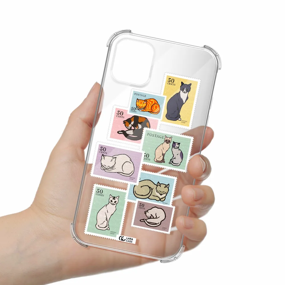 a collage of cats on stamps Apple iPhone 11 Clear PC Case
