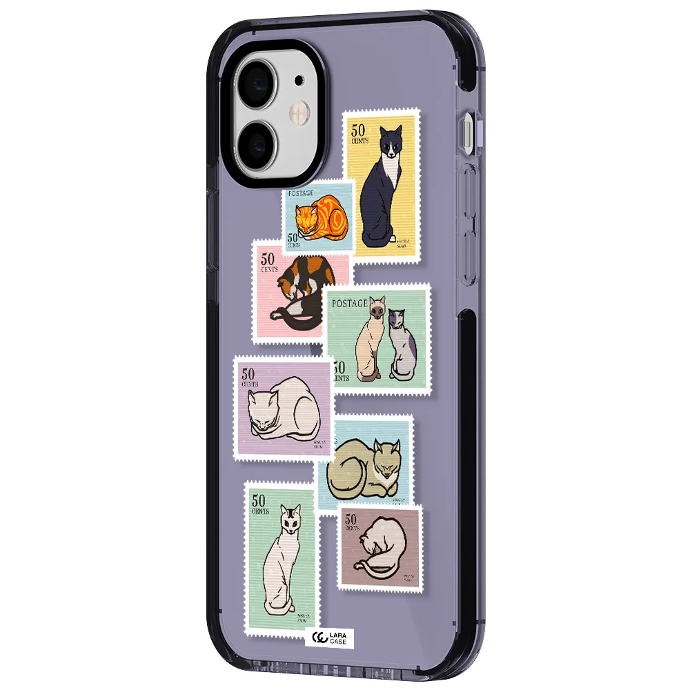 a collage of cats on stamps Apple iPhone 11 impact Lilac Case