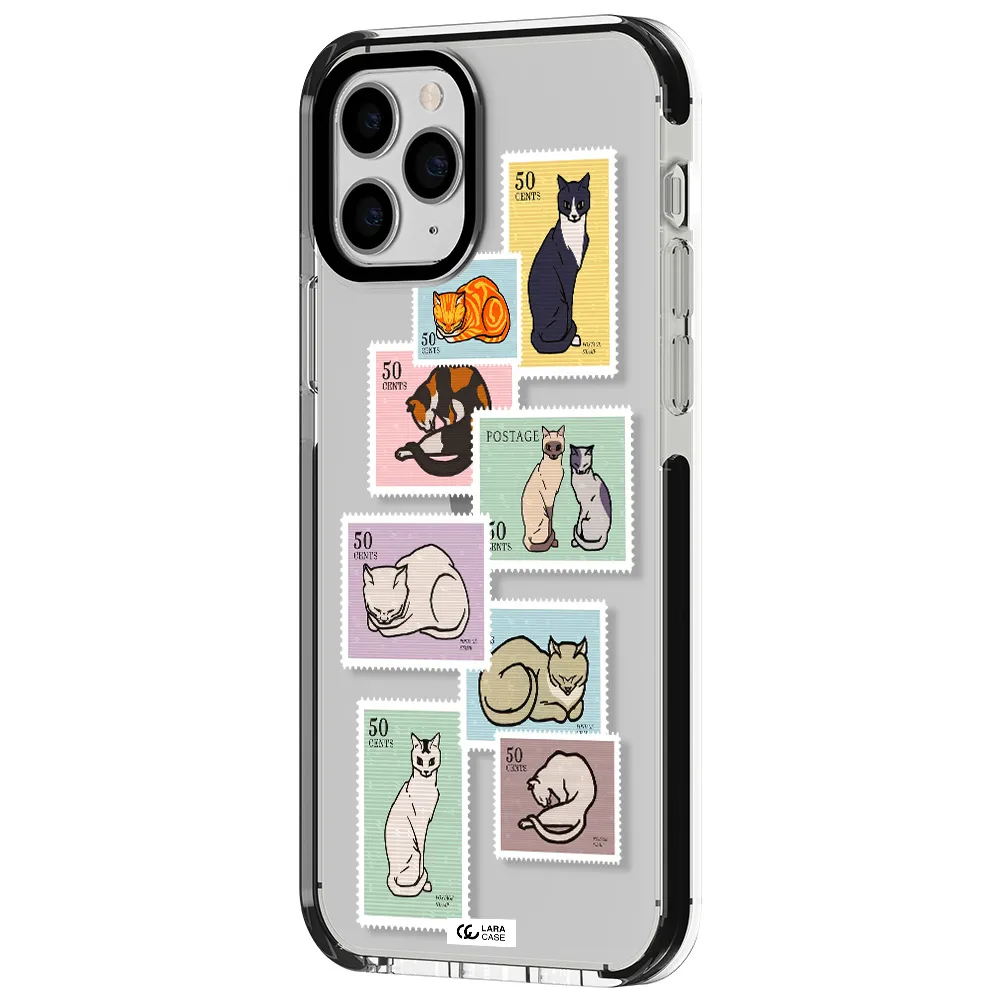 a collage of cats on stamps Apple iPhone 11 pro impact black border Case