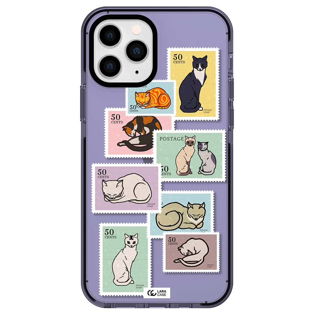 a collage of cats on stamps Apple iPhone 11 pro impact Lilac Case