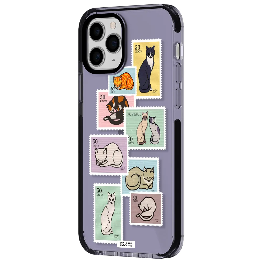 a collage of cats on stamps Apple iPhone 11 pro impact Lilac Case