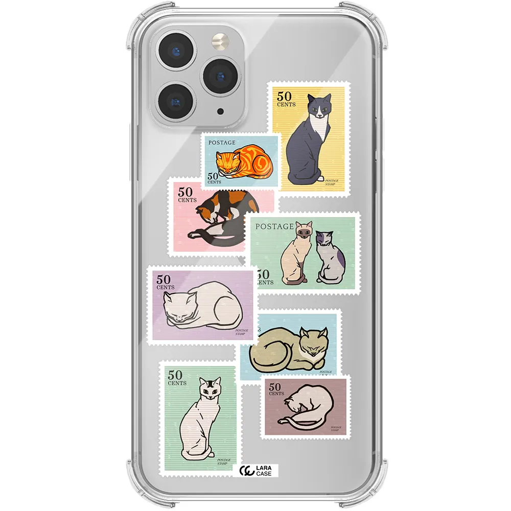 a collage of cats on stamps Apple iPhone 11 pro max Clear PC Case