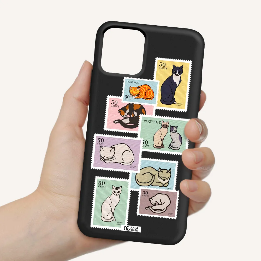 a collage of cats on stamps Apple iPhone 11 pro max Silicone black Case