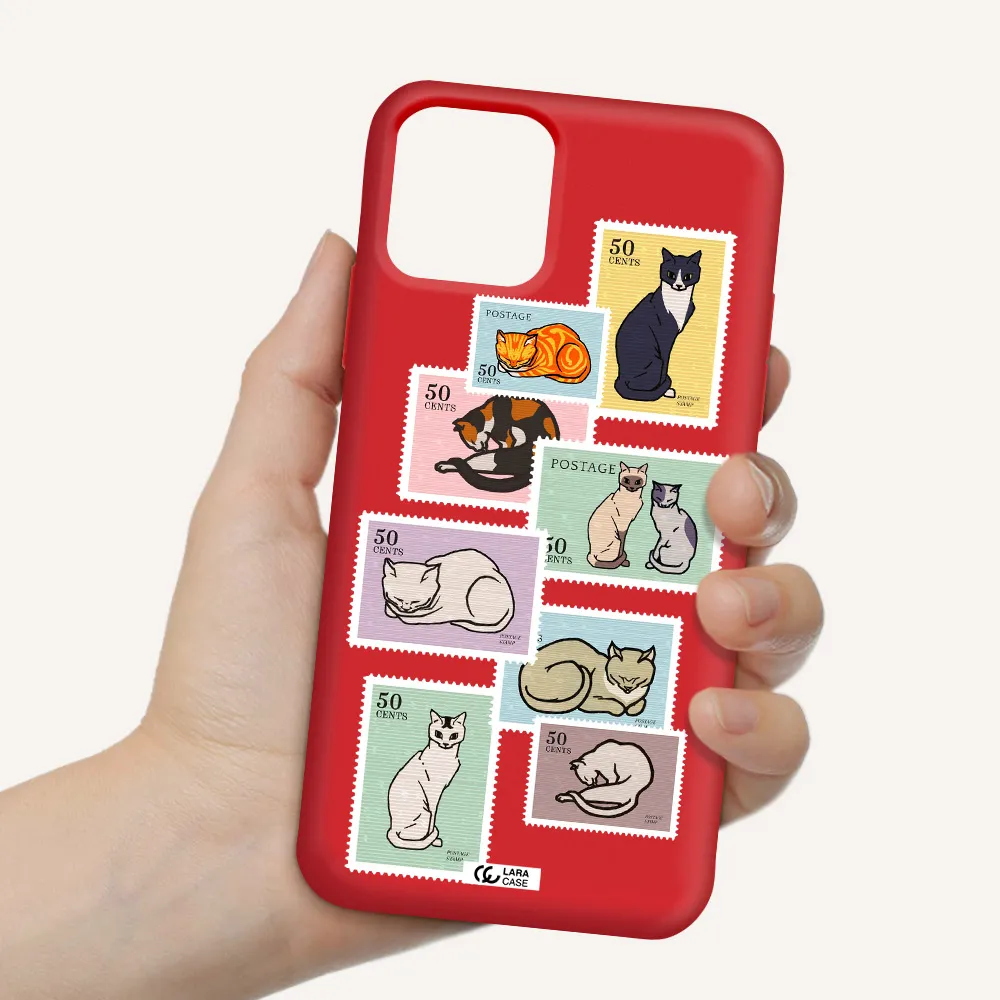 a collage of cats on stamps Apple iPhone 11 pro max Silicone Imperial Red Case
