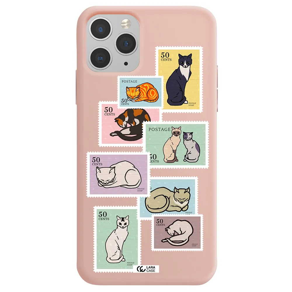 a collage of cats on stamps Apple iPhone 11 pro max Silicone pastel pink Case
