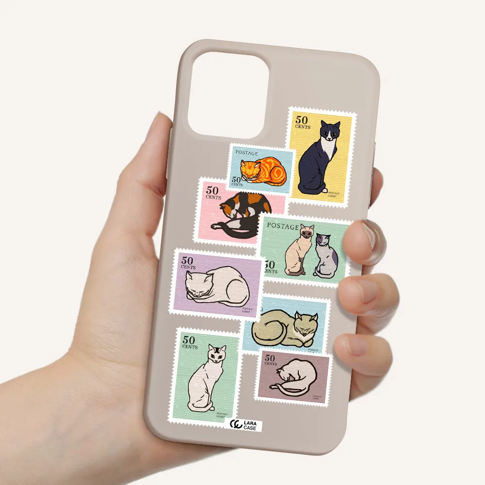 a collage of cats on stamps Apple iPhone 11 pro max Silicone Stone Case