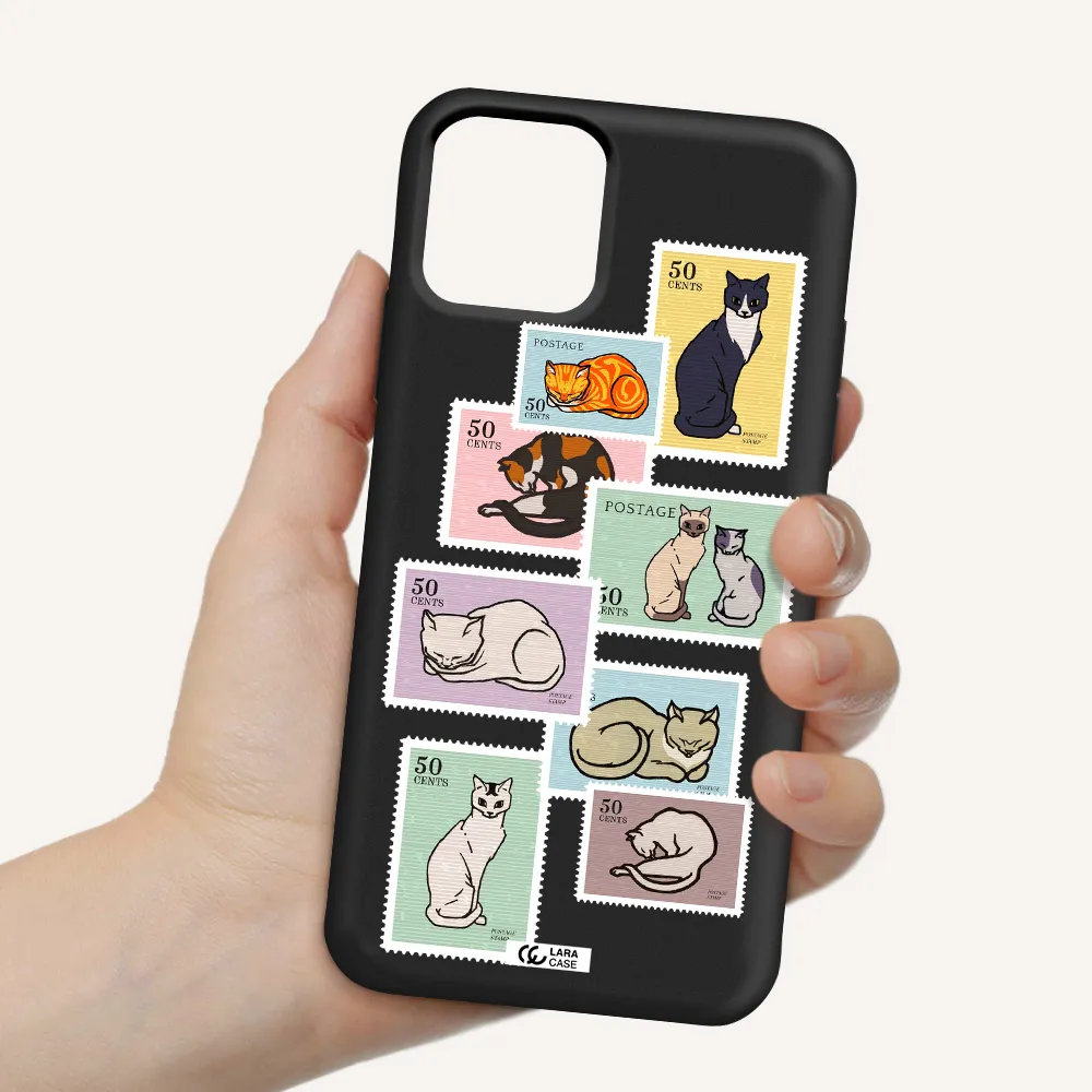 a collage of cats on stamps Apple iPhone 11 pro Silicone black Case