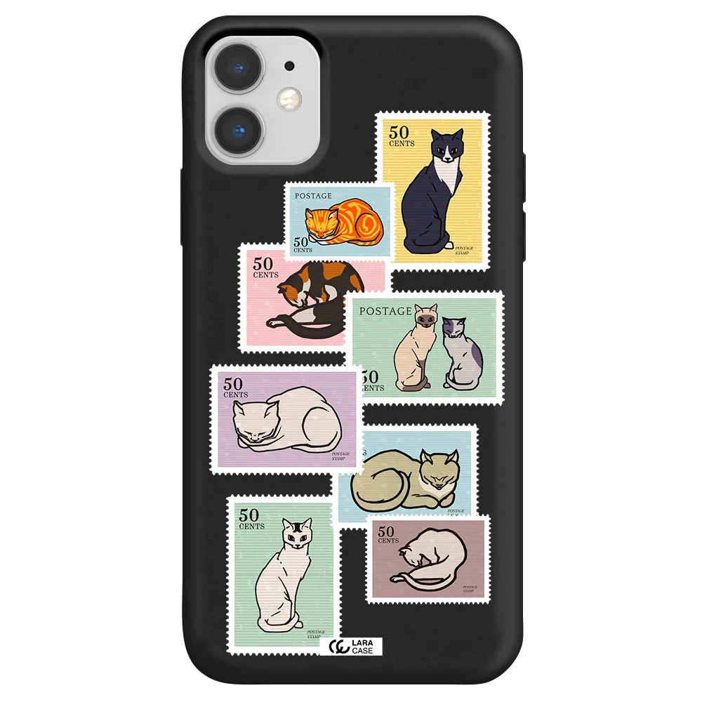 a collage of cats on stamps Apple iPhone 11 Silicone black Case