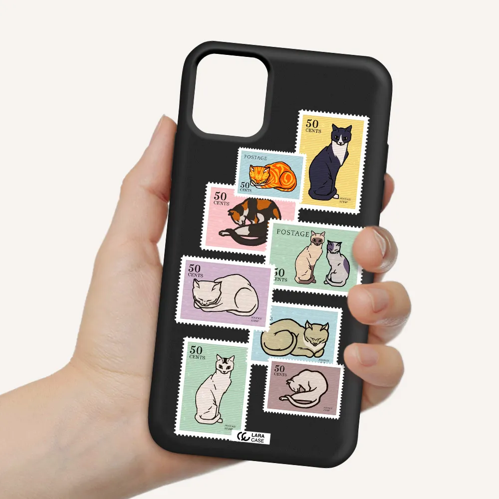 a collage of cats on stamps Apple iPhone 11 Silicone black Case