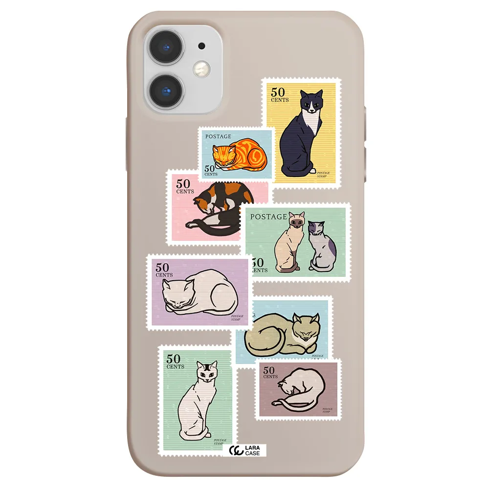 a collage of cats on stamps Apple iPhone 11 Silicone Stone Case