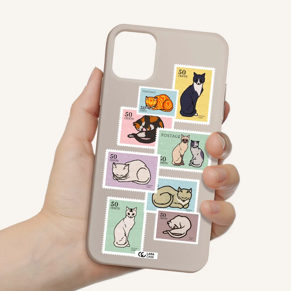 a collage of cats on stamps Apple iPhone 11 Silicone Stone Case
