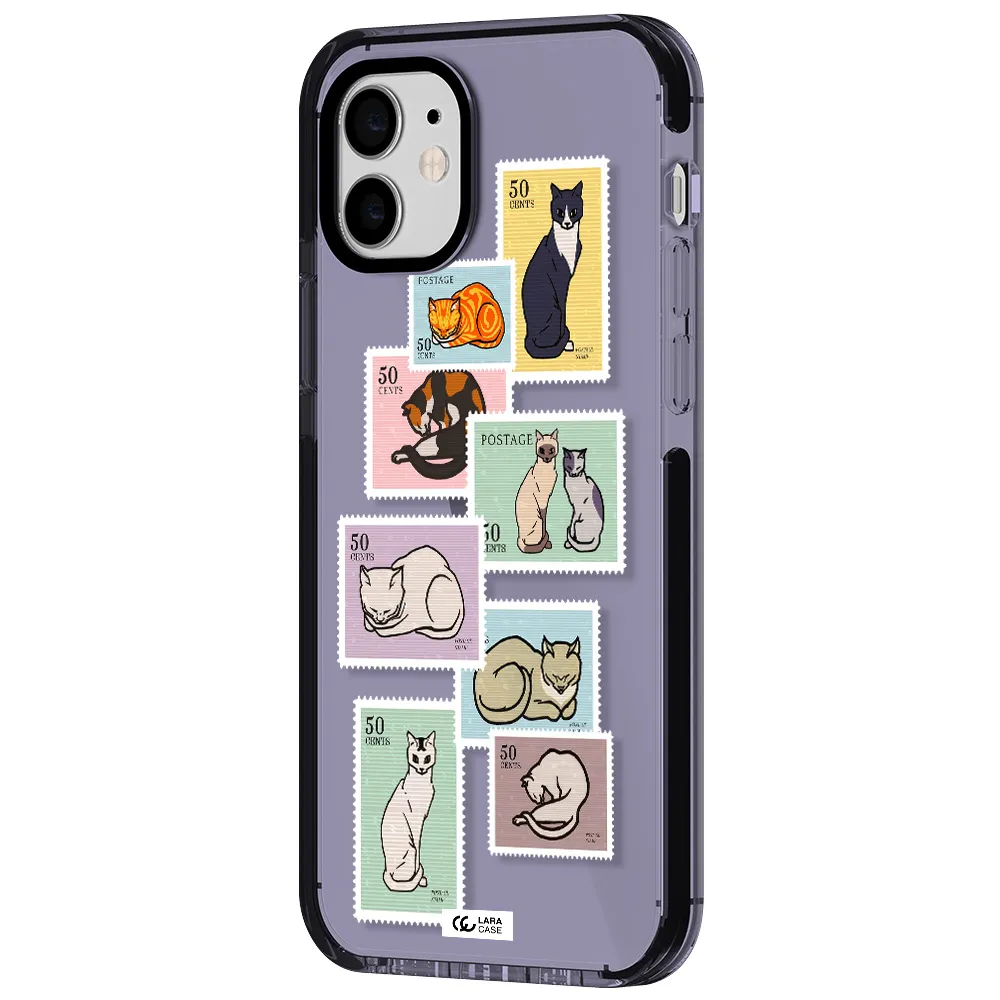 a collage of cats on stamps Apple iPhone 12 impact Lilac Case