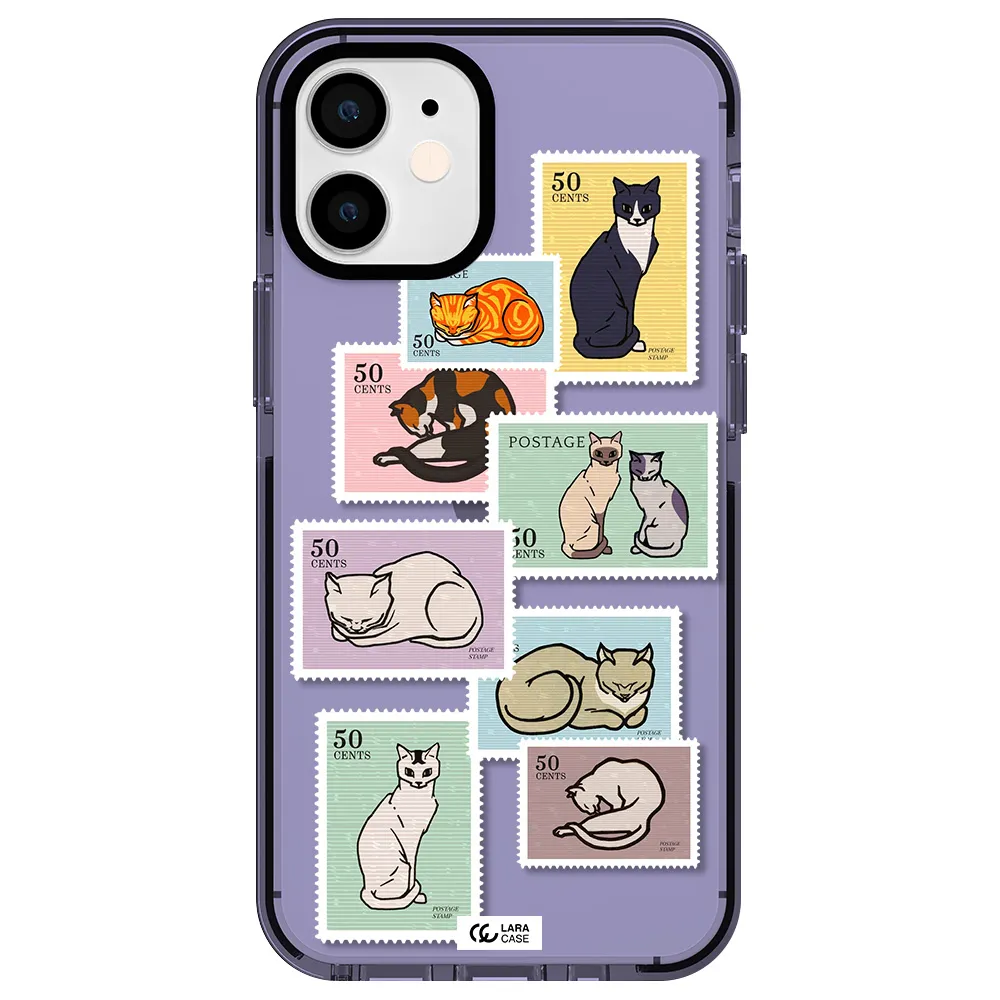 a collage of cats on stamps Apple iPhone 12 mini impact Lilac Case