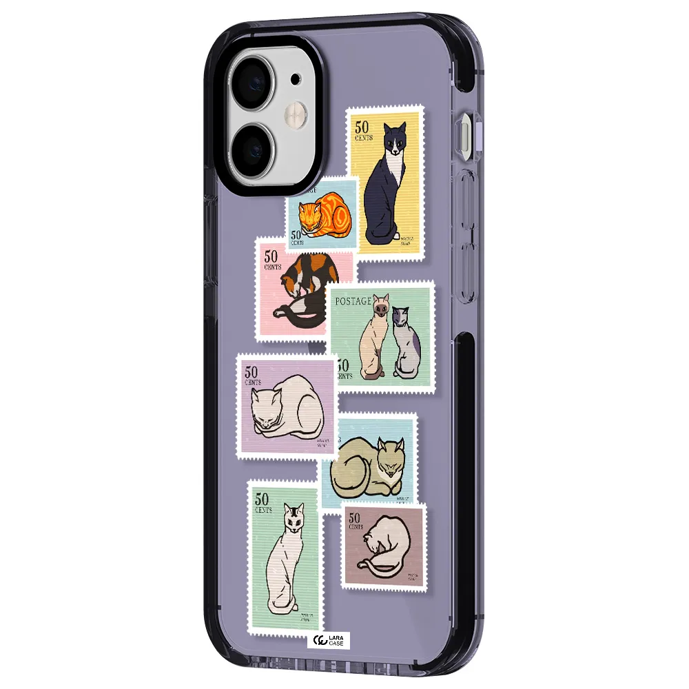a collage of cats on stamps Apple iPhone 12 mini impact Lilac Case