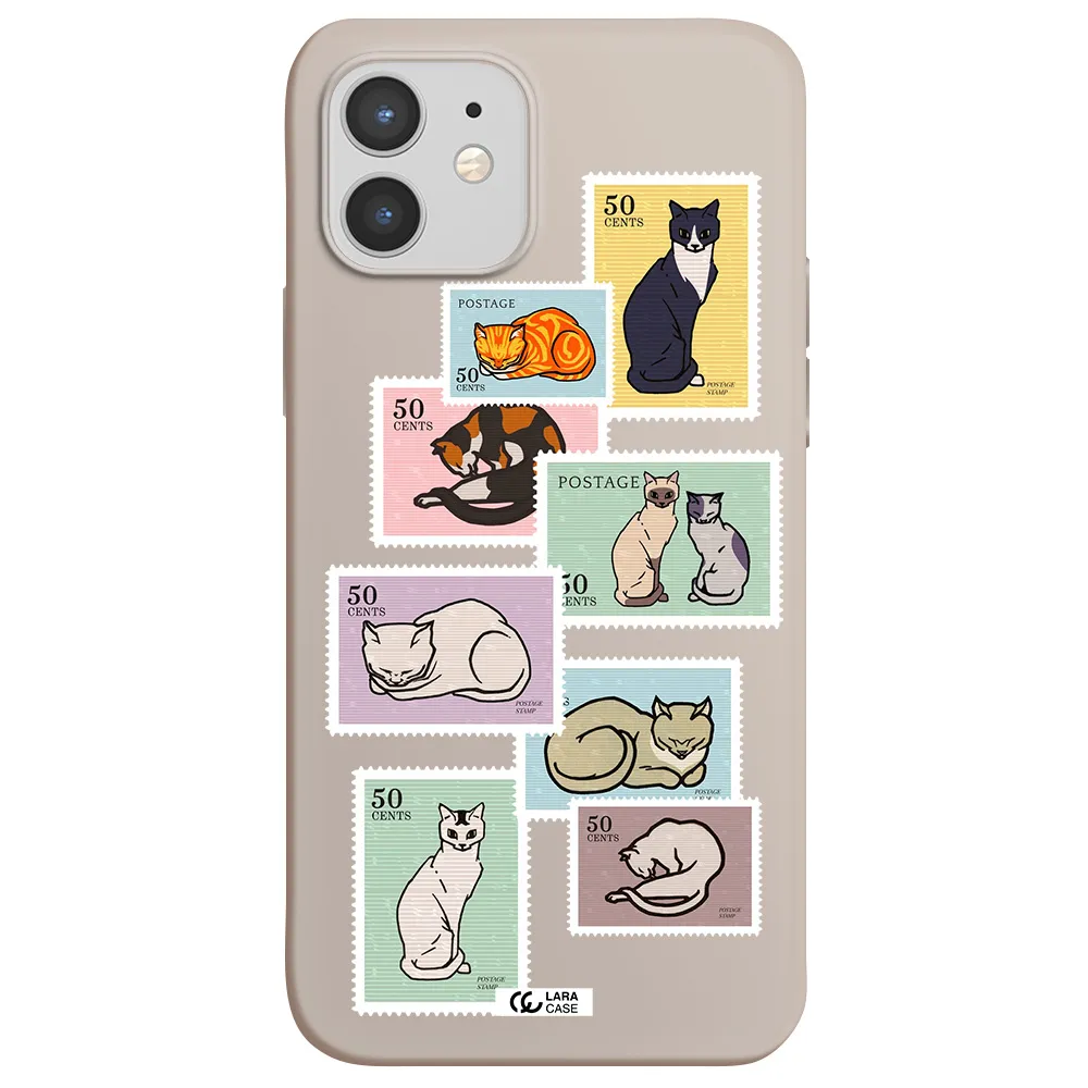 a collage of cats on stamps Apple iPhone 12 mini Silicone Stone Case