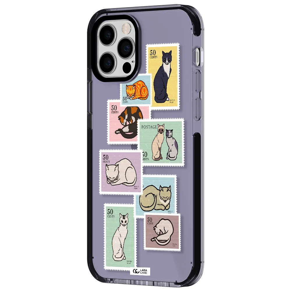 a collage of cats on stamps Apple iPhone 12 pro impact Lilac Case