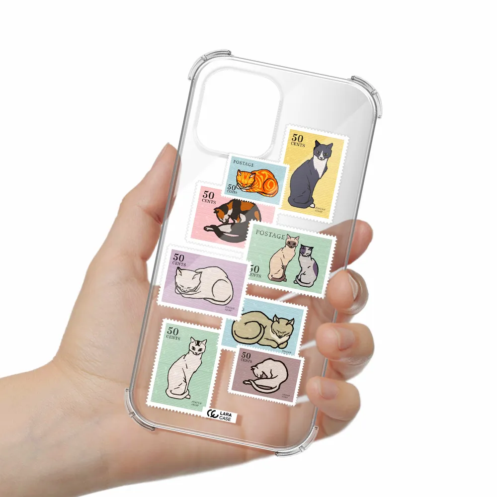 a collage of cats on stamps Apple iPhone 12 pro max Clear PC Case
