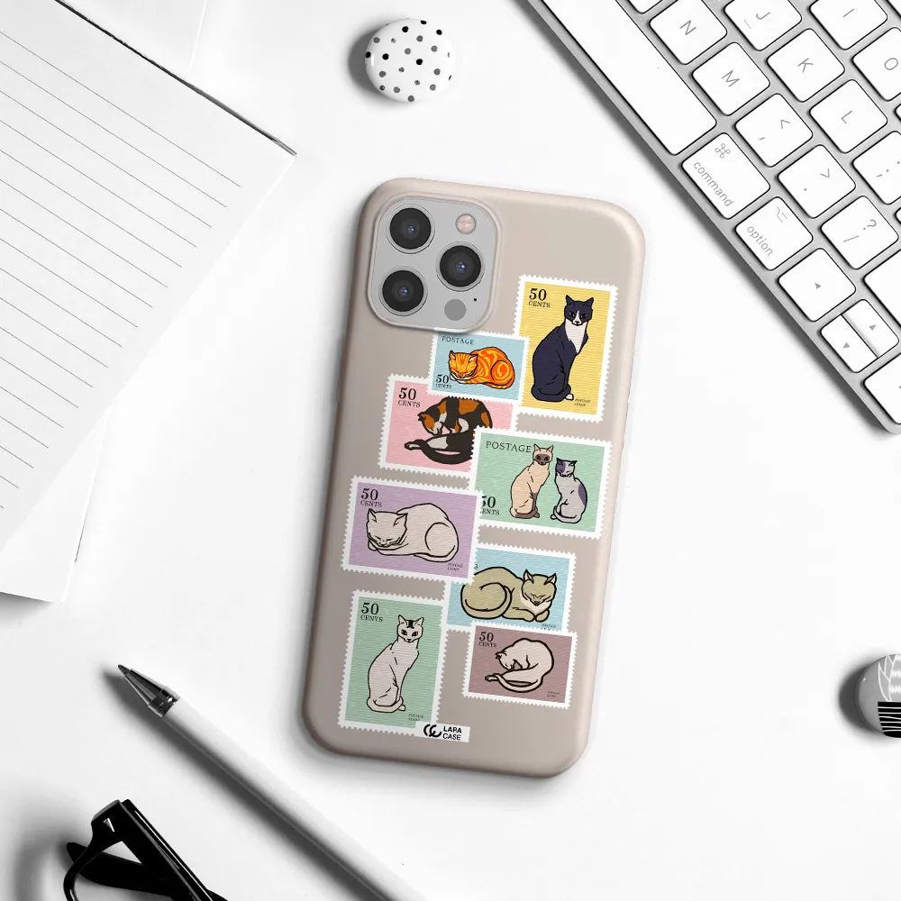 a collage of cats on stamps Apple iPhone 12 pro max Silicone Stone Case