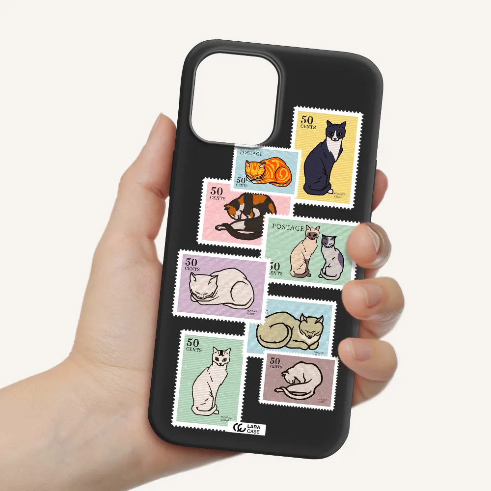 a collage of cats on stamps Apple iPhone 12 pro Silicone black Case
