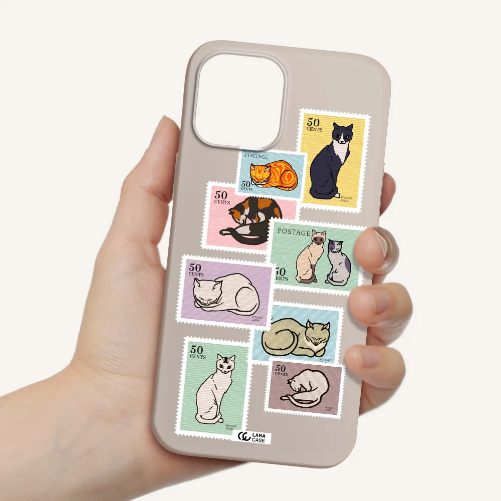 a collage of cats on stamps Apple iPhone 12 pro Silicone Stone Case
