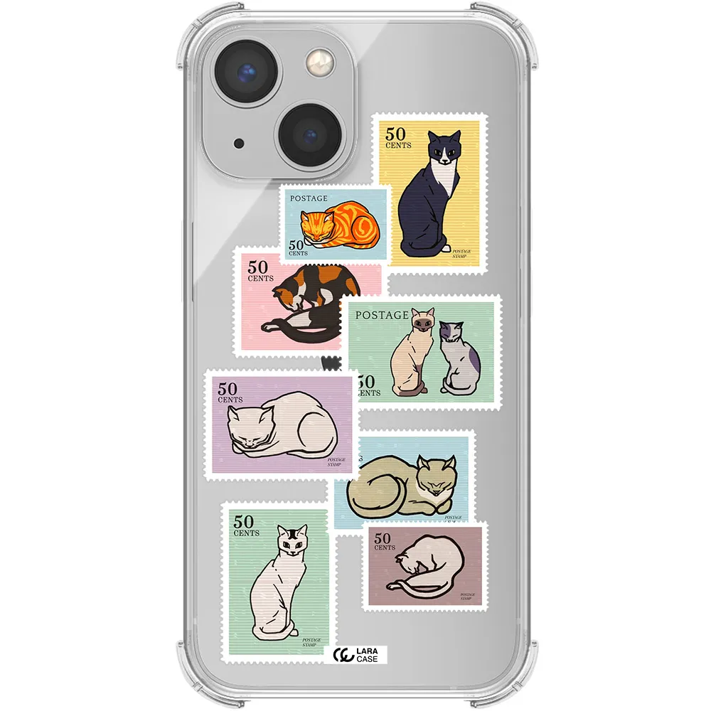 a collage of cats on stamps Apple iPhone 13 Clear PC Case
