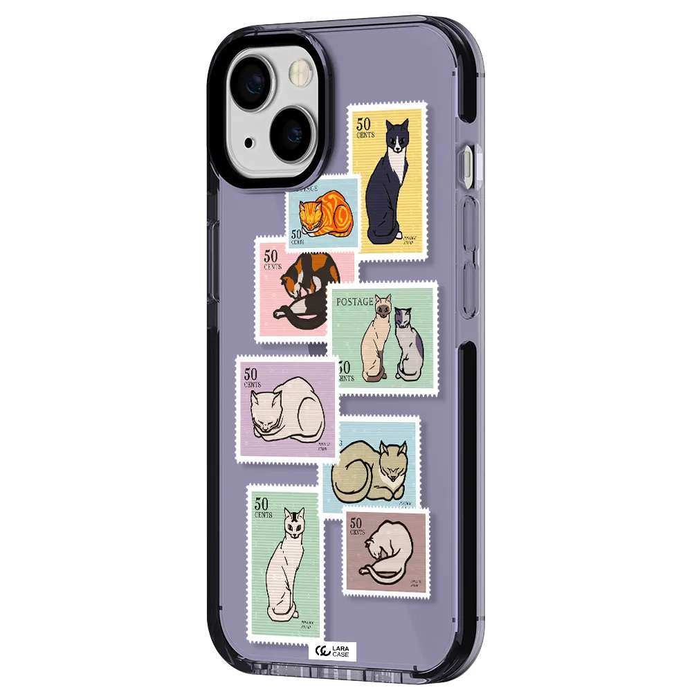 a collage of cats on stamps Apple iPhone 13 impact Lilac Case