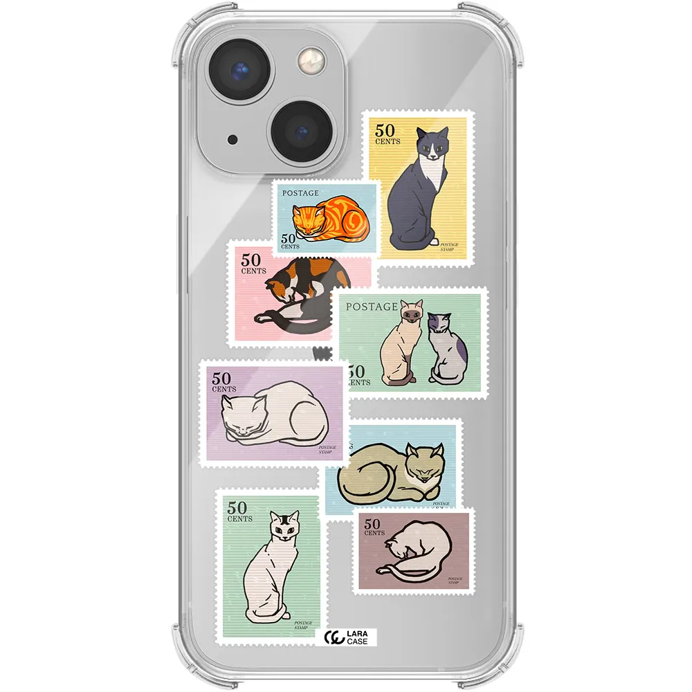 a collage of cats on stamps Apple iPhone 13 mini Clear PC Case