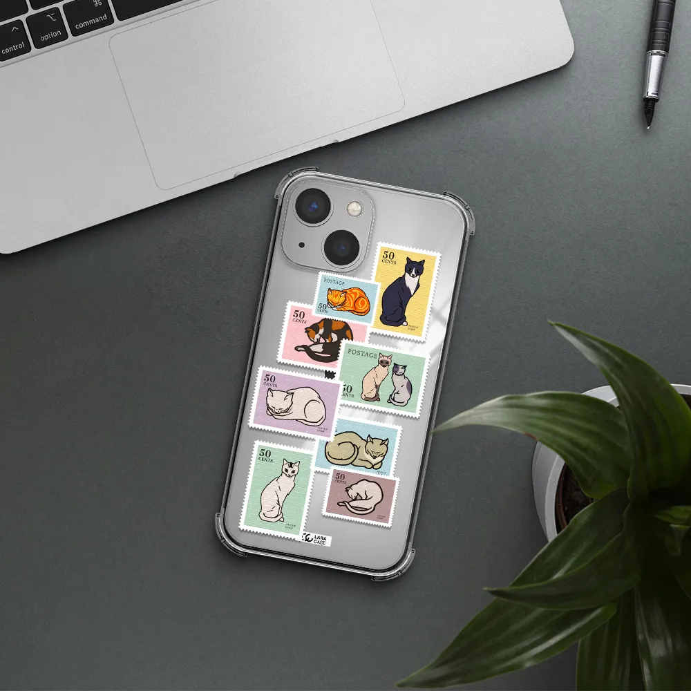 a collage of cats on stamps Apple iPhone 13 mini Clear PC Case