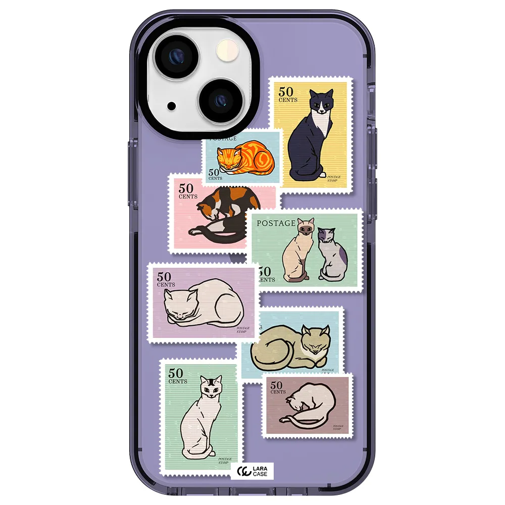 a collage of cats on stamps Apple iPhone 13 mini impact Lilac Case
