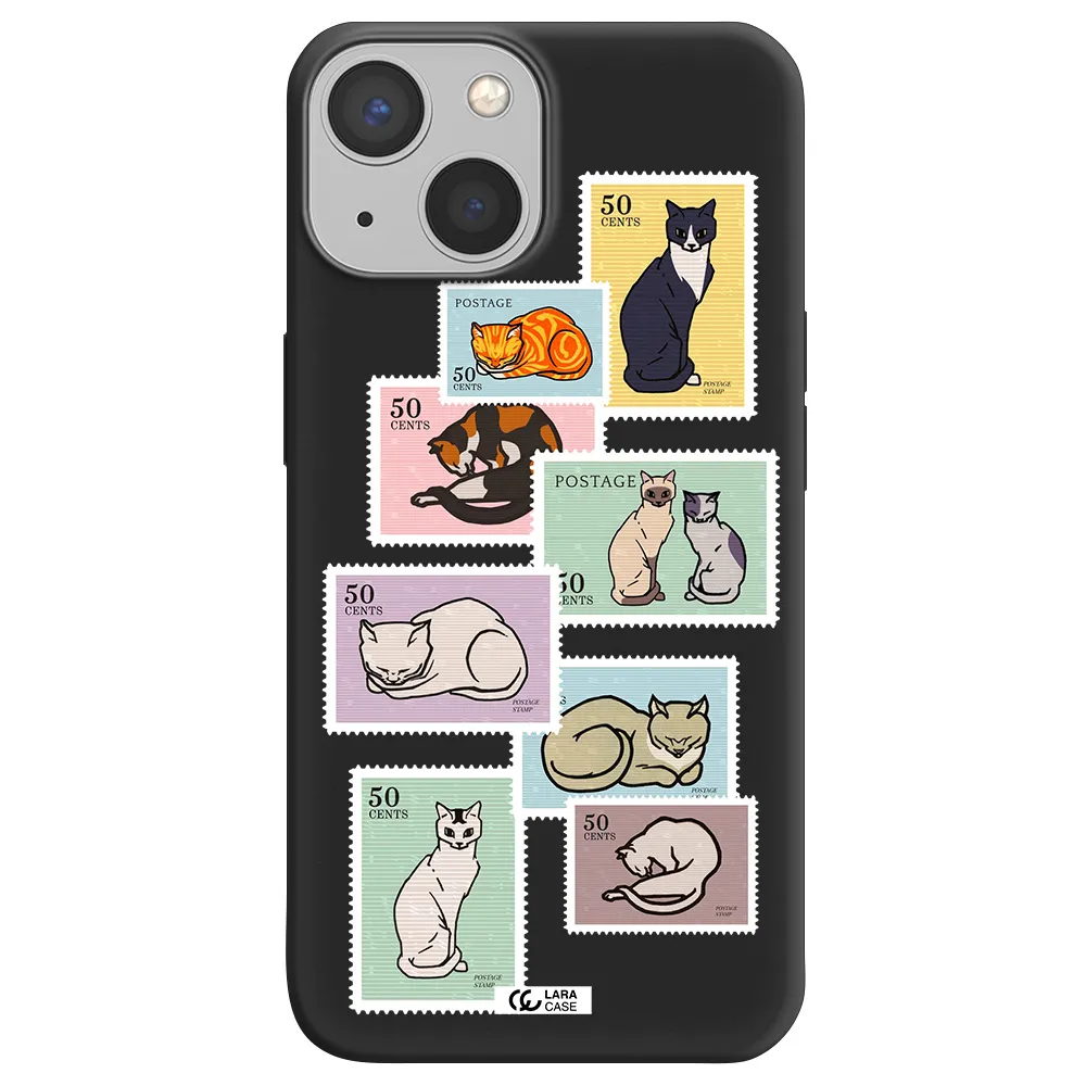 a collage of cats on stamps Apple iPhone 13 mini Silicone black Case