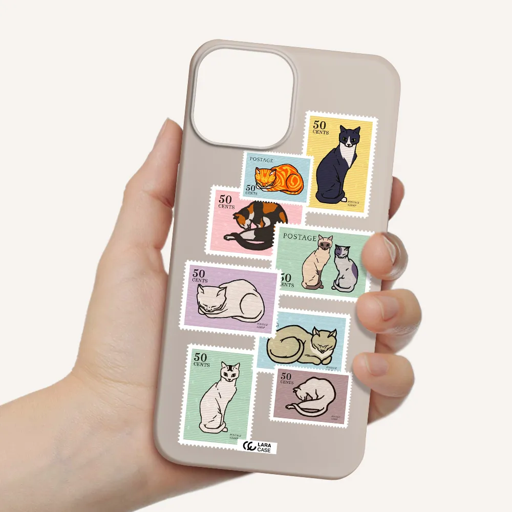 a collage of cats on stamps Apple iPhone 13 mini Silicone Stone Case
