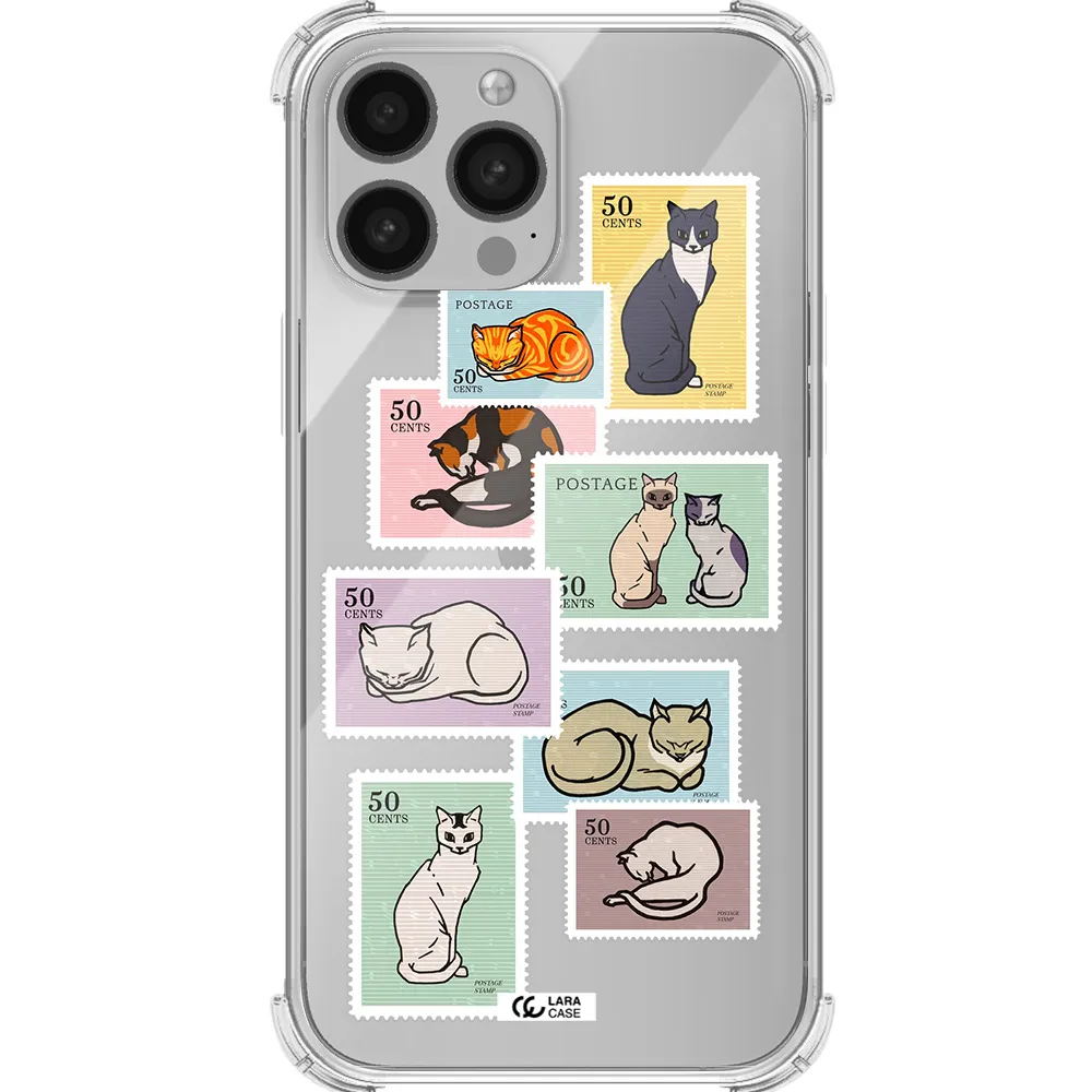a collage of cats on stamps Apple iPhone 13 Pro Max Clear PC Case