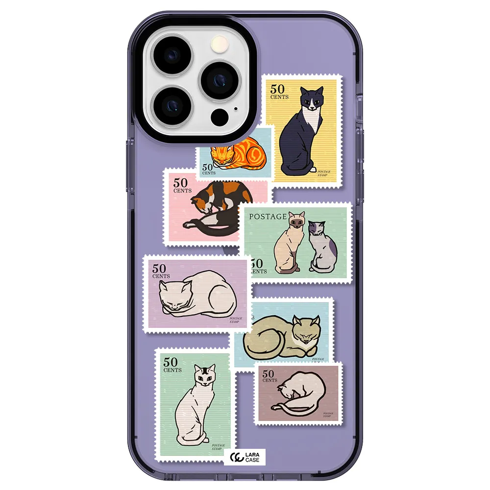 a collage of cats on stamps Apple iPhone 13 Pro Max impact Lilac Case