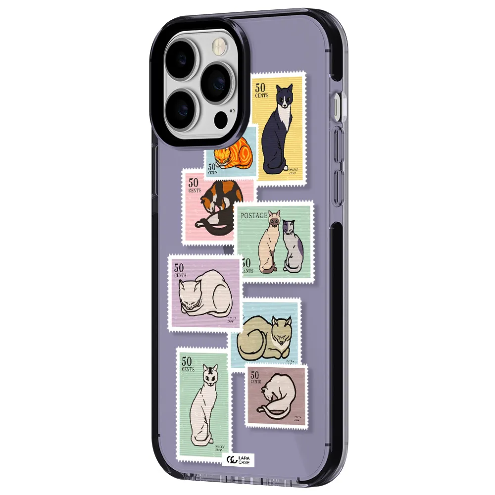 a collage of cats on stamps Apple iPhone 13 Pro Max impact Lilac Case