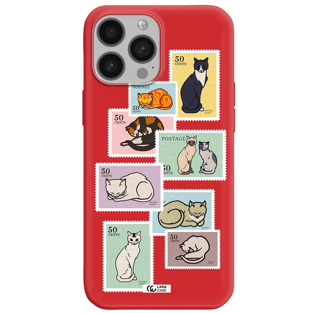 a collage of cats on stamps Apple iPhone 13 Pro Max Silicone Imperial Red Case