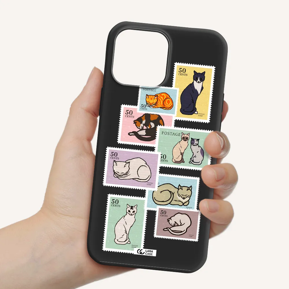a collage of cats on stamps Apple iPhone 13 Pro Silicone black Case