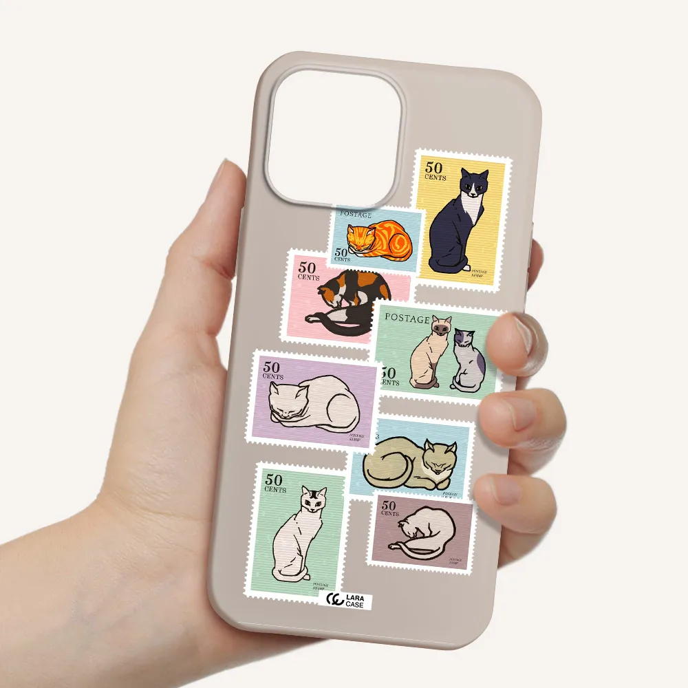 a collage of cats on stamps Apple iPhone 13 Pro Silicone Stone Case