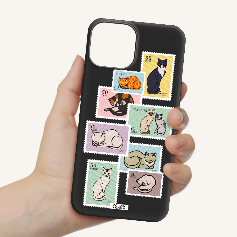 a collage of cats on stamps Apple iPhone 13 Silicone black Case