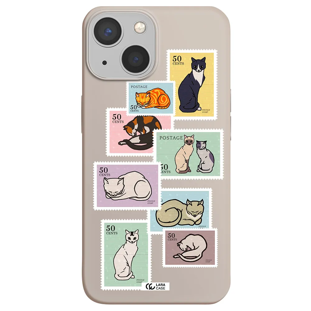 a collage of cats on stamps Apple iPhone 13 Silicone Stone Case
