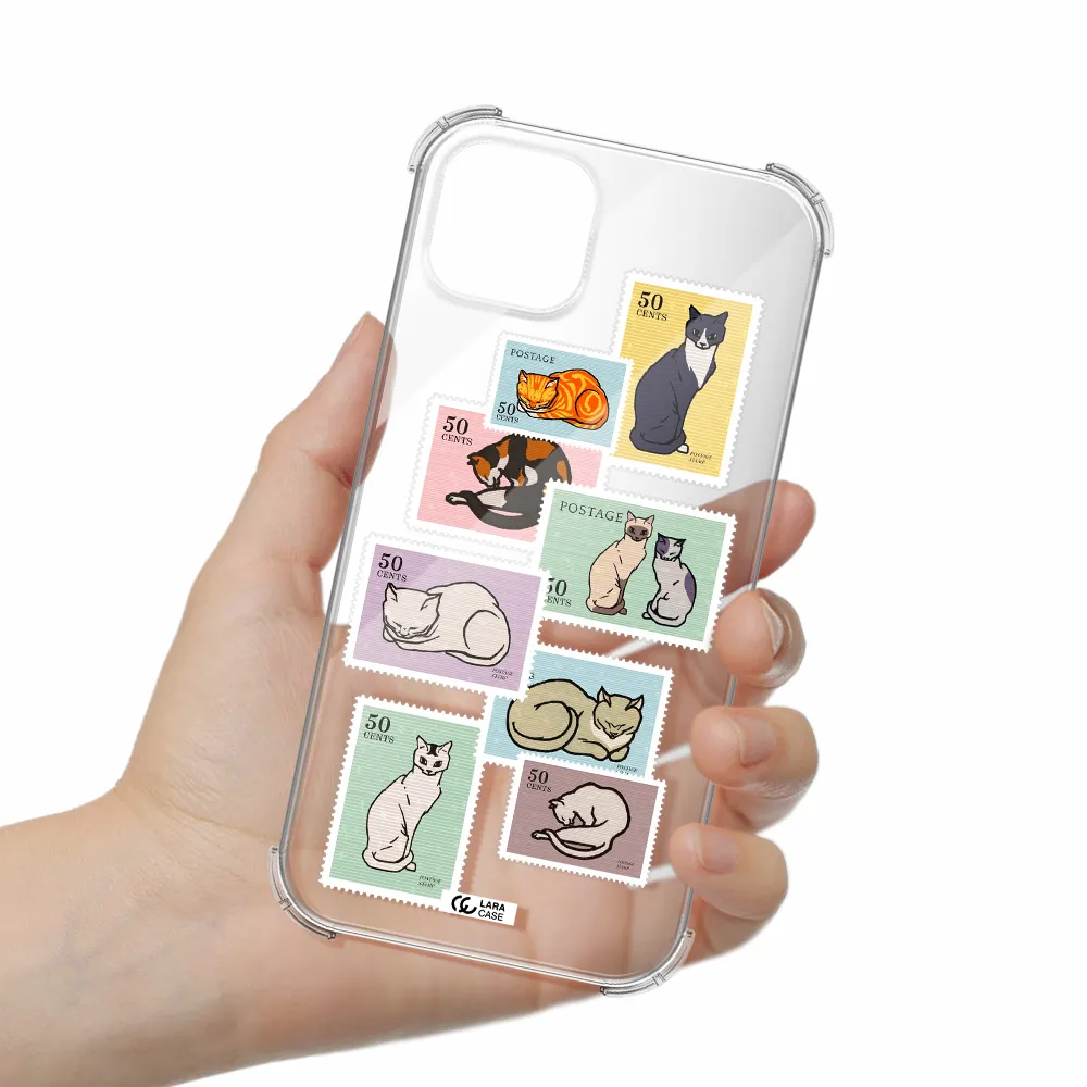 a collage of cats on stamps Apple iPhone 14 Clear PC Case