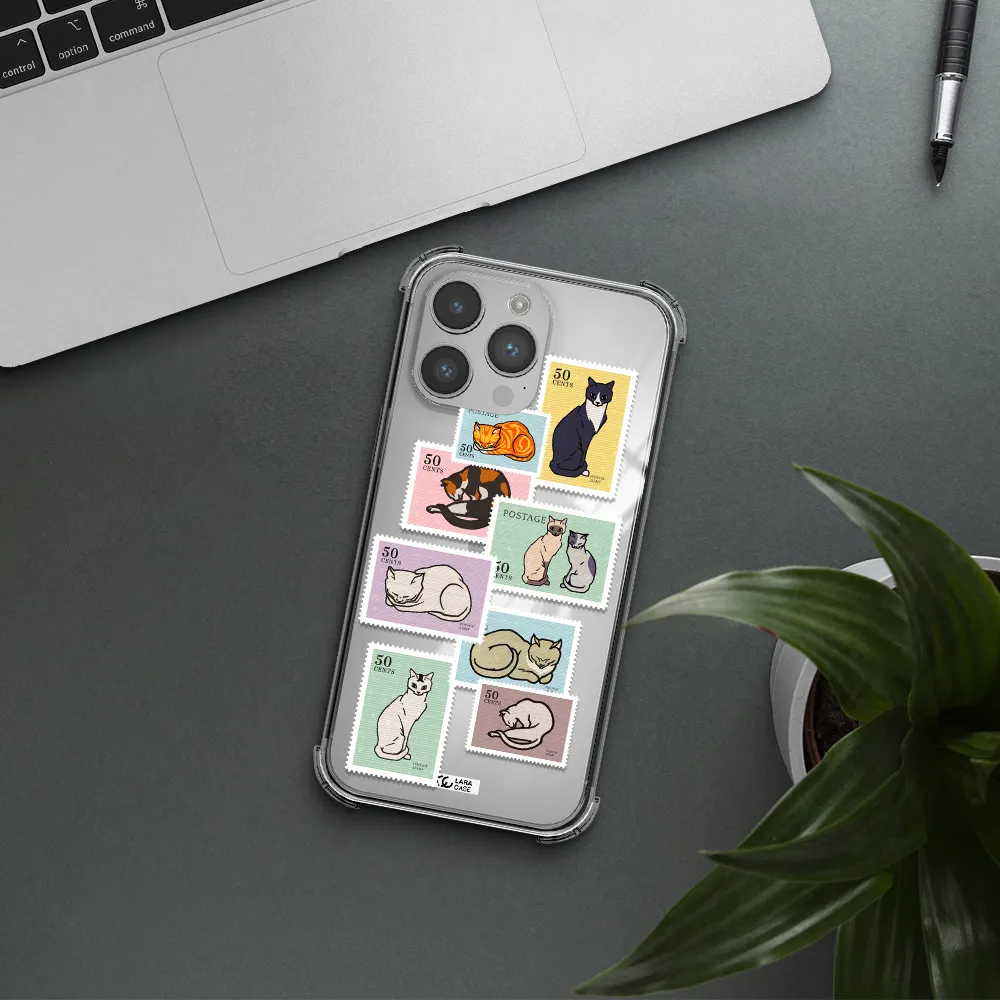 a collage of cats on stamps Apple iPhone 14 pro Clear PC Case