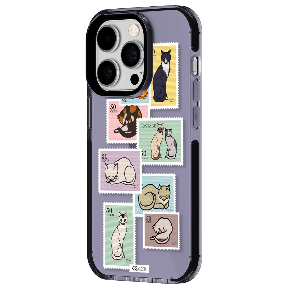 a collage of cats on stamps Apple iPhone 14 pro impact Lilac Case