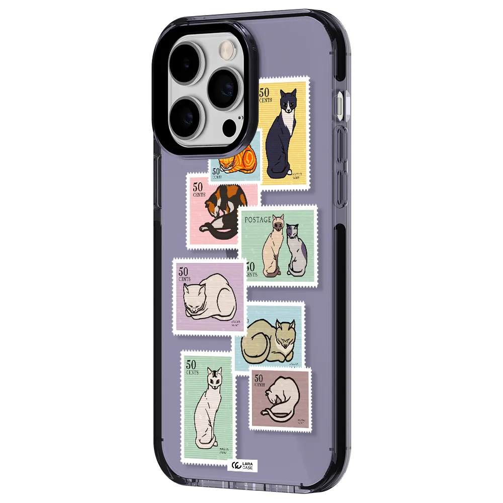 a collage of cats on stamps Apple iPhone 14 pro max impact Lilac Case