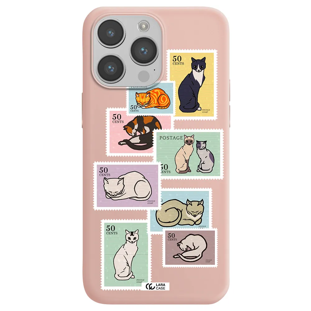 a collage of cats on stamps Apple iPhone 14 pro Silicone pastel pink Case