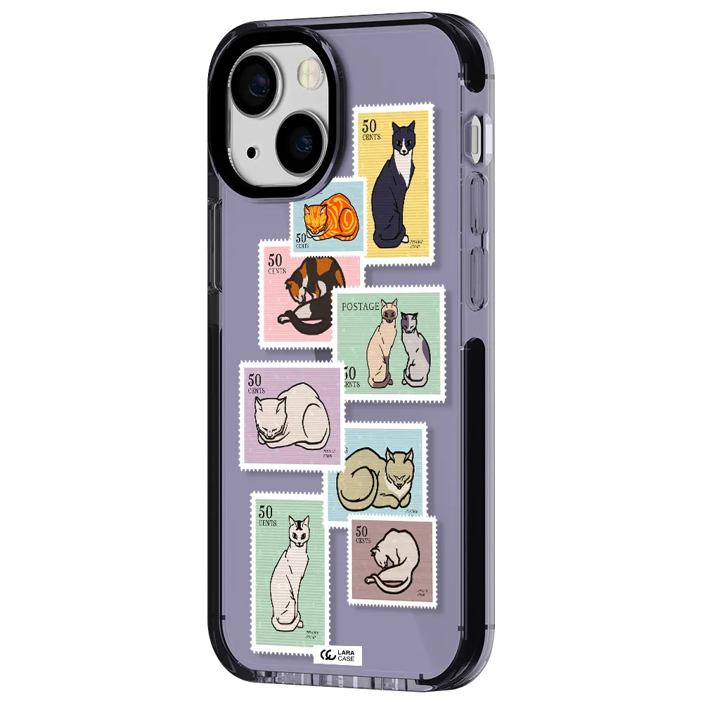 a collage of cats on stamps Apple iPhone 15 impact Lilac Case